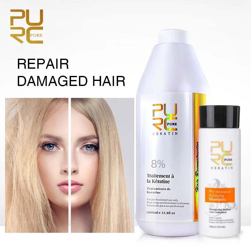 PURC 1000ml Set Keratin Treatment Hair Straighten Purifying Shampoo Smooth Curly Frizzy For Hair Care Brazilian Keratin Products