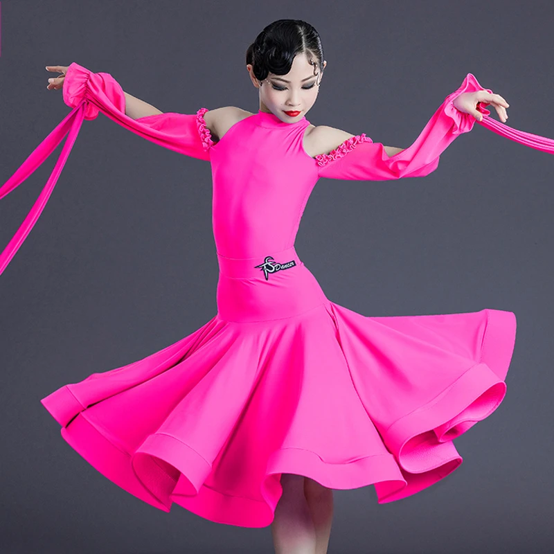 Nieuwe Kinderen Latin Dance Kleding Meisjes Praktijk Kleren Drijvende Mouwen Split Laitn Dans Jurk Ballroom Dans Jurken SL5899