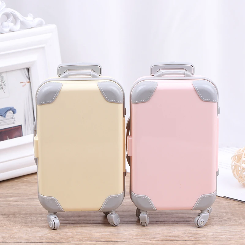 Mini Plastic Suitcase Luggage Doll Accessories Furniture Kids Toys Play House 3D Travel Train Suitcas For Baby Doll Gift