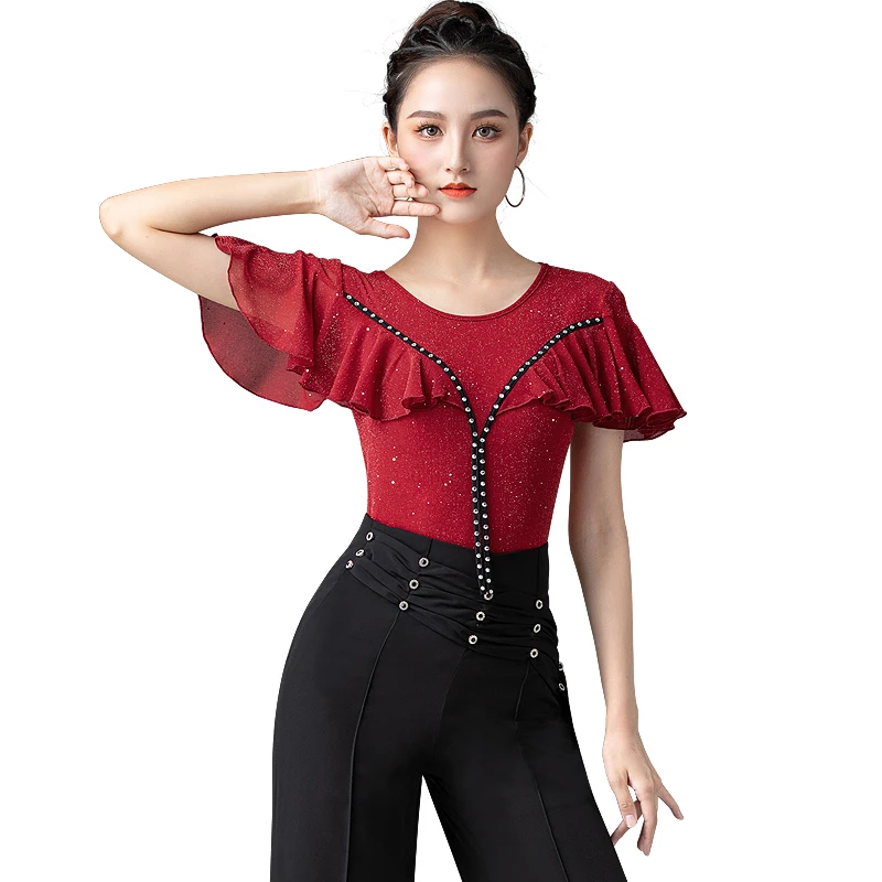 Newest !! Woman Latin dance clothing adult new Latin dance national standard practice Shirt Latin Top