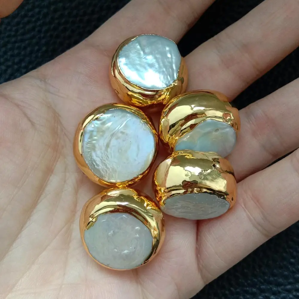 5PCS Freshwater White Coin Pearl beads findings jewelry design loose beads