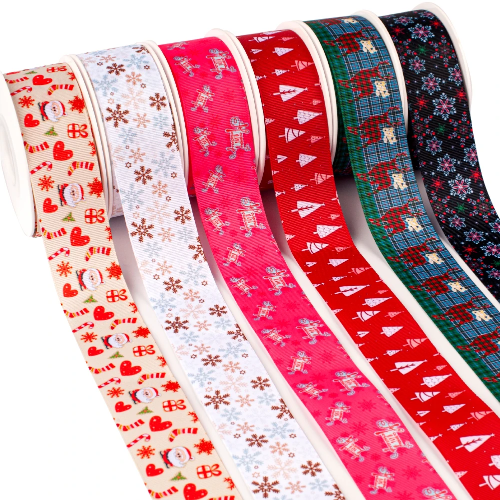 New 50 Yards Festival Christmas Pattern Printed Grosgrain,satin Ribbon Hair Accessories