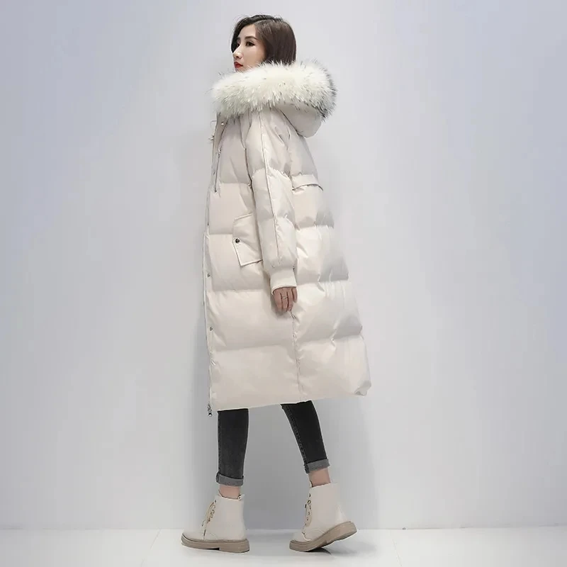 Lagabogy Long Puffer Jacket Women 2021  Real Fur Hooded 90% Duck Down Coat Windproof and thickened to keep warm Female  Parkas