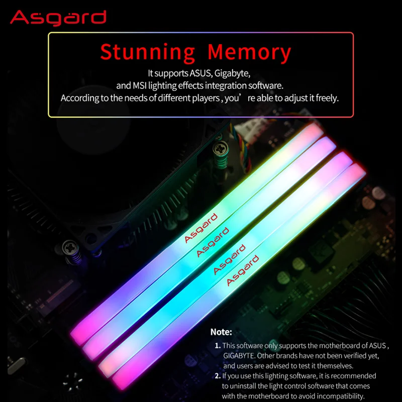 아스가르드 W2 시리즈 RGB RAM, 듀얼 채널 멋진 데스크탑 메모리 램, ddr4, 8GB x 2, 16GB x 2, 3200MHz, PC4-25600 1.35V