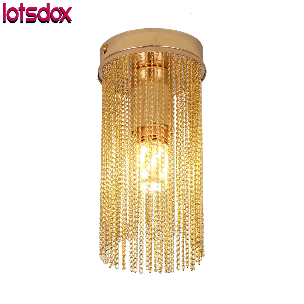 Included 12w LED Bulb Modern Golden/Chrome Aisle Ceiling Lamp Simple Style Hand Made Aluminum Tassle Ceiling Light For Bedside