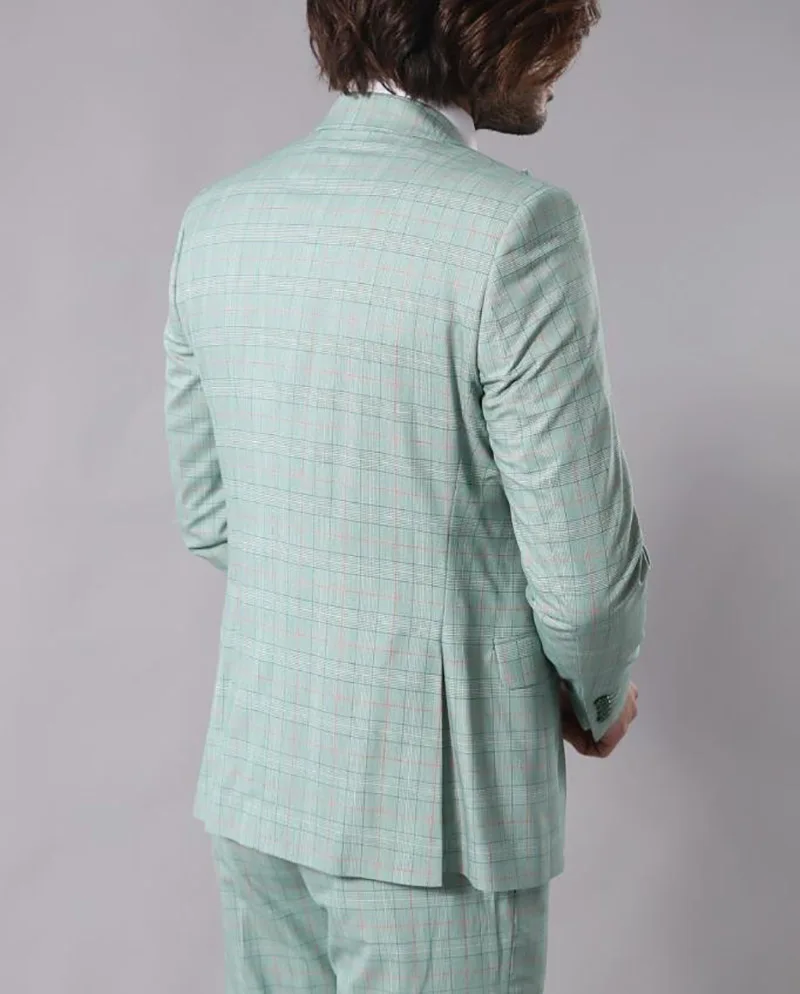 3 pezzi Plaid verde smoking da uomo Blazer e pantaloni e gilet sposo Groomsmen abito abiti da uomo moda su misura