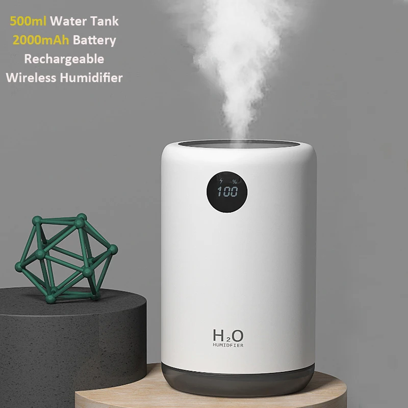 

Portable Air Humidifier Rechargeable Wireless Ultrasonic Cool Mist Water Diffuser with LED Light 500ML 2000mAh USB Humidificador