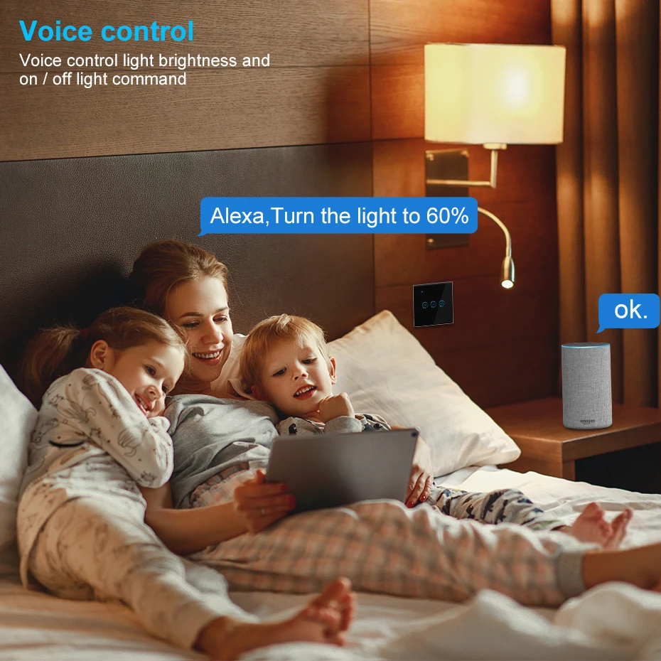 EU/US/UK WiFi Dimmer Switch Smart LED Light 110V 220V Touch Glass Panel Timer Dimmable APP Control Compatible Alexa Google Home