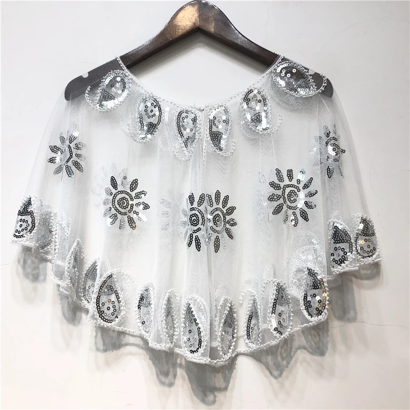 Sunflower Embroidery Shawl Elegant Sequin Decor Cape Women Breathable Glitter Scarf Wedding Evening Shawls Party Prom Dress Wrap