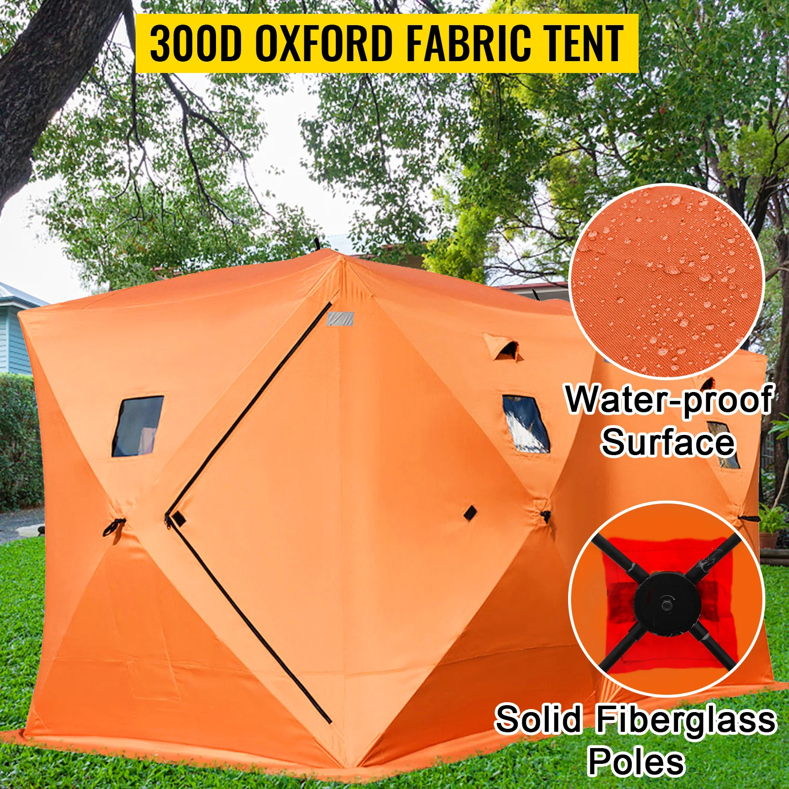 VEVOR Tenda da Pesca sul Ghiaccio, 360x180x205cm 13,2kg Tenda da Pescare per Riparo del Ghiaccio in Materiale Tessuto Oxford 300D per La Pesca, Il Campeggio, L'Escursionismo e Altre Attività all'Aperto