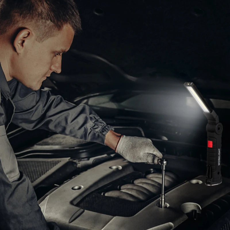 Camping Flashlight USB Rechargeable With Built-in Battery Set Multi Function Folding Work Light COB LED Camping Torch Flashlight