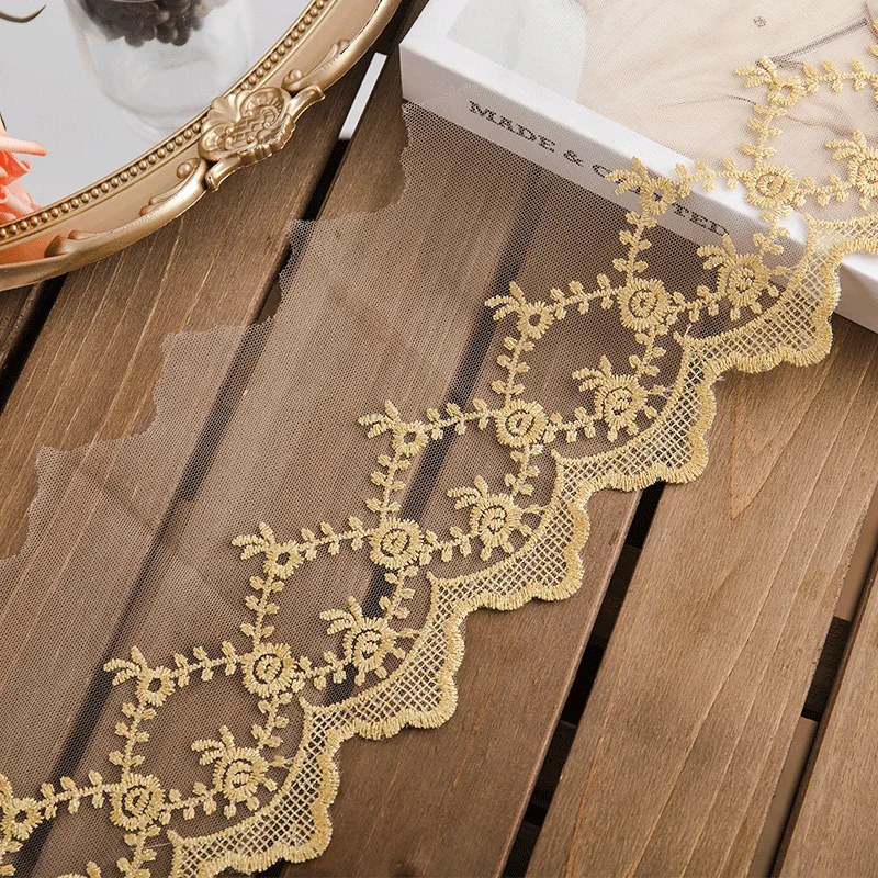 14CM Wide Luxury Tulle Golden Embroidery Fringe Ribbon Mesh Lace Fabric Applique Dress Guipure DIY Wedinng Bags Sewing Supplies