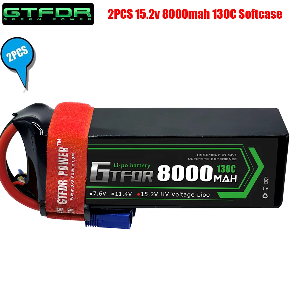 GTFDR 2PCS Battery Lipo 2S 3S 4S 7.6V 11.4V 15.2V 8000mAh 130C 260C 140C 280C HV Hardcase For Rc 1/8 1/10 Buggy Off-road Car