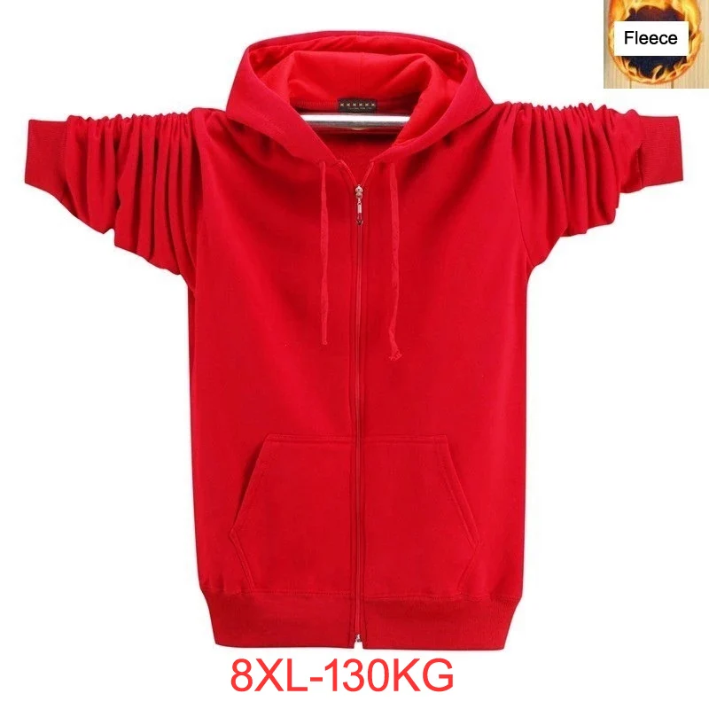 Autumn Winter Plus Size Big Men Hoodies Sweatshirts 8XL Fleece Warm 6XL 7XL Jackets Zipper Black Red Hooded Sweatshirts For Men