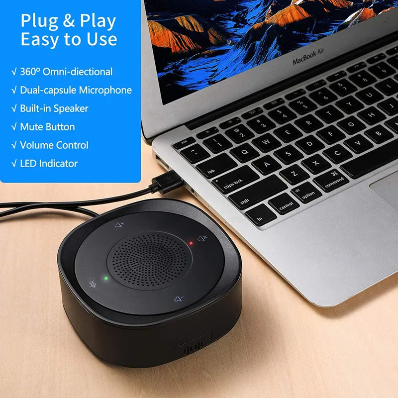 USB Conference Speaker Microphone Omnidirectional Condenser Computer Mic Mute/Volume Function For Laptop Notebook with Speaker