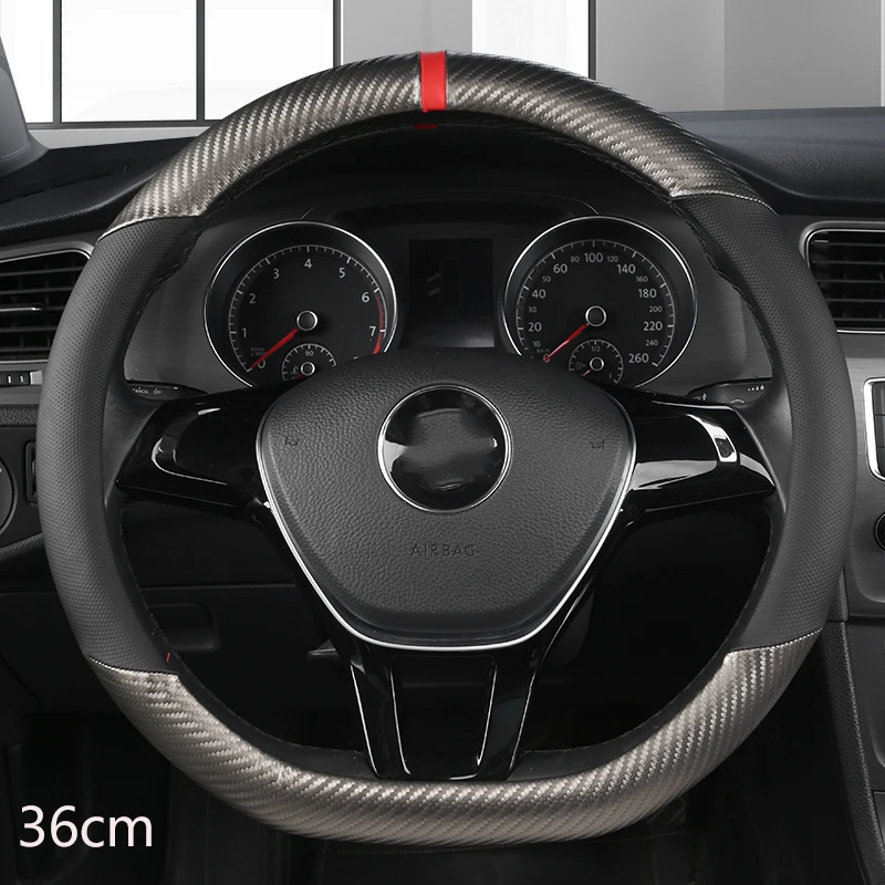 36cm Leather +Carbon Fiber Car Steering Wheel Cover Size S for Honda Civic Ciimo Jade SUZUKI Alto NISSAN Juke Auto Accessories