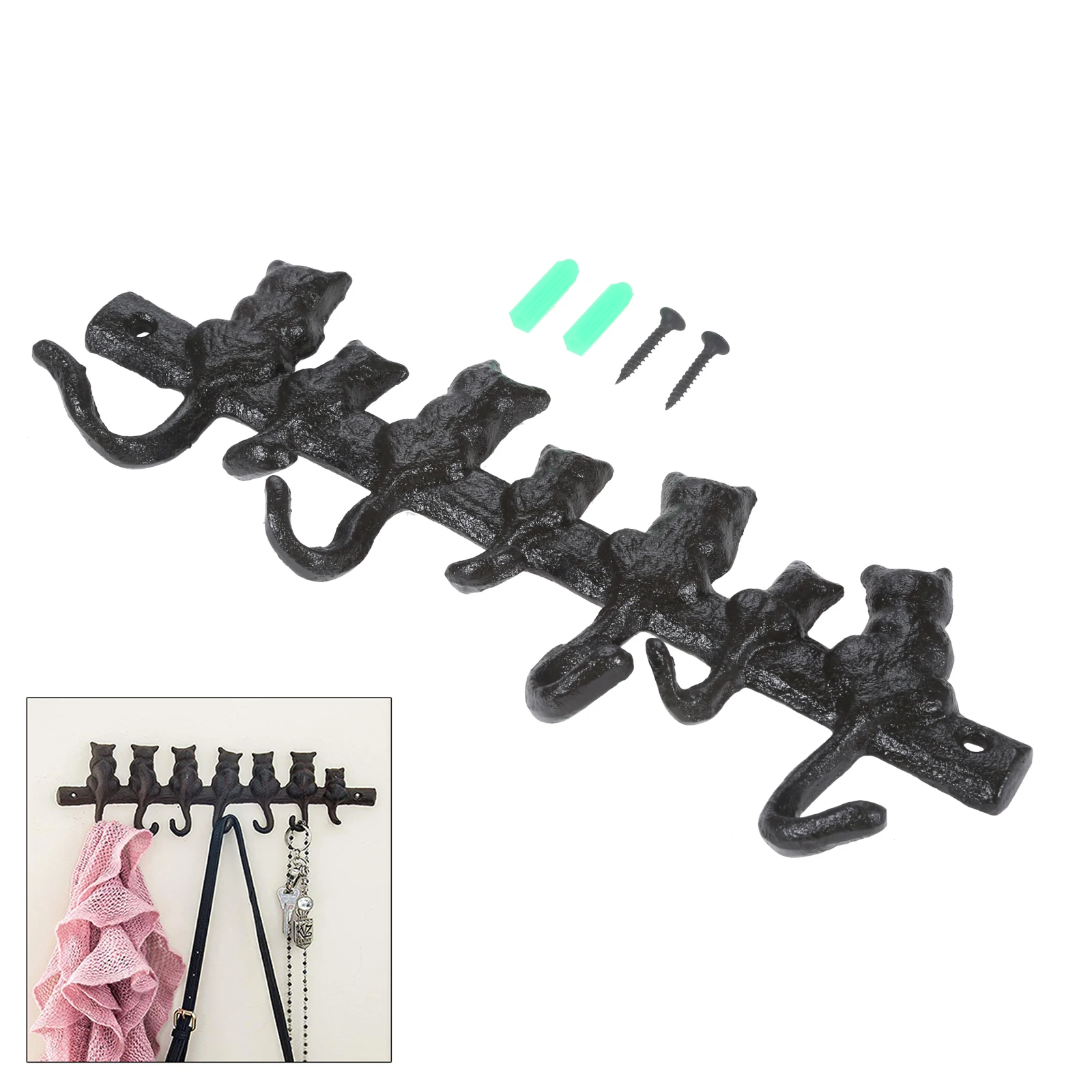 7 in 1 Cats Hooks Iron Cute Vintage Hangers Hanging Keys Holder Housekeeper Wall Hallway Bathroom Kitchen Creative Home Decor