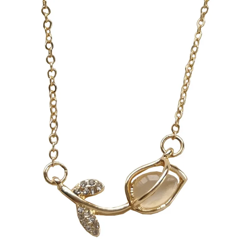 Fashion Elegant Cute Opal Rose Flower Necklace & Earrings Set for Women Delicate Micro Paved Zircon Bridal Wedding Jewelry Set