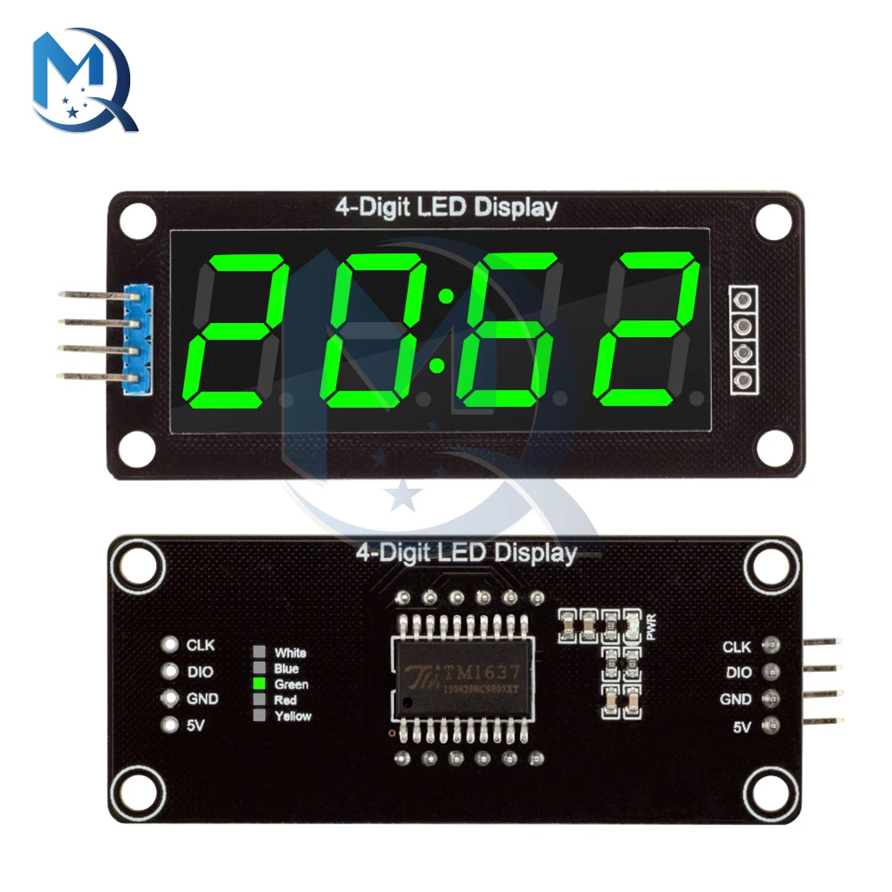 0.56 inch 4-Digit 7 Segments Digital Tube Clock Module Double Dots Blue Yellow White Green Red LED Display TM1637 For Arduino