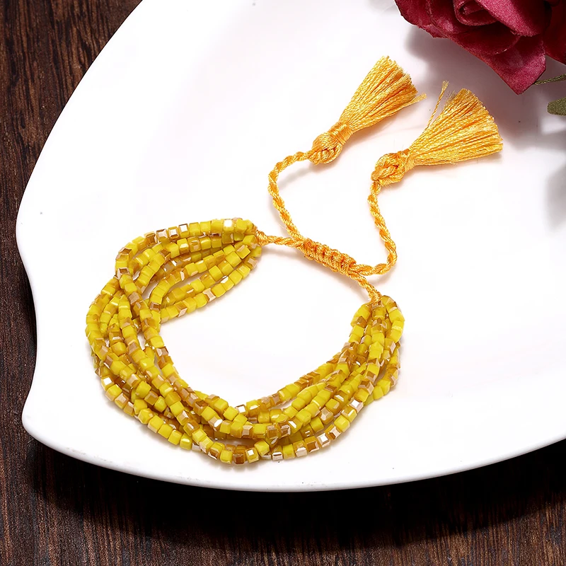 أساور محب يدوية الصنع للرجال والنساء ، والأقلية الأصلية ، حبات الأرز ، المنسوجة ، متعددة الطبقات ، شرابة ، النمط الوطني ، الموضة #4