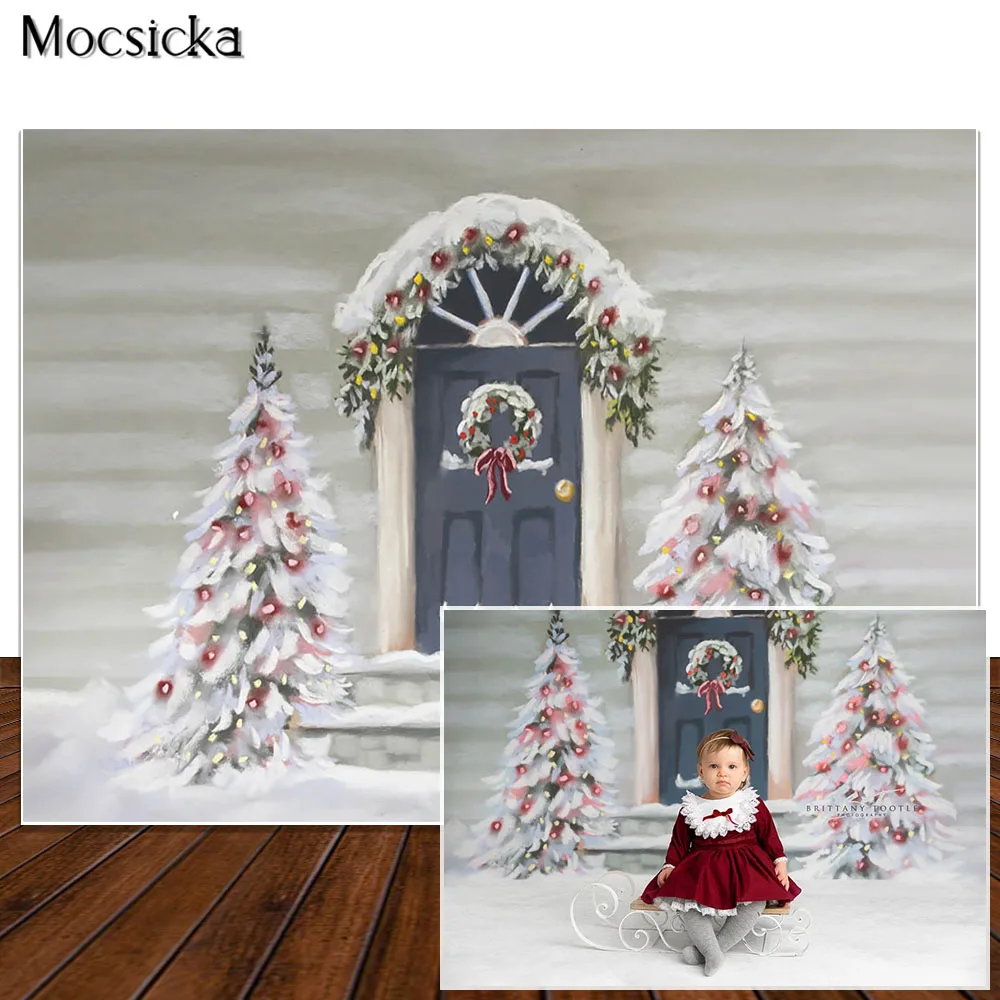 Décors de photographie de Noël de flocon de neige d'hiver, décor de guirxiété d'arbre de Noël, accessoires de photo de portrait d'enfant, fond de stand de studio