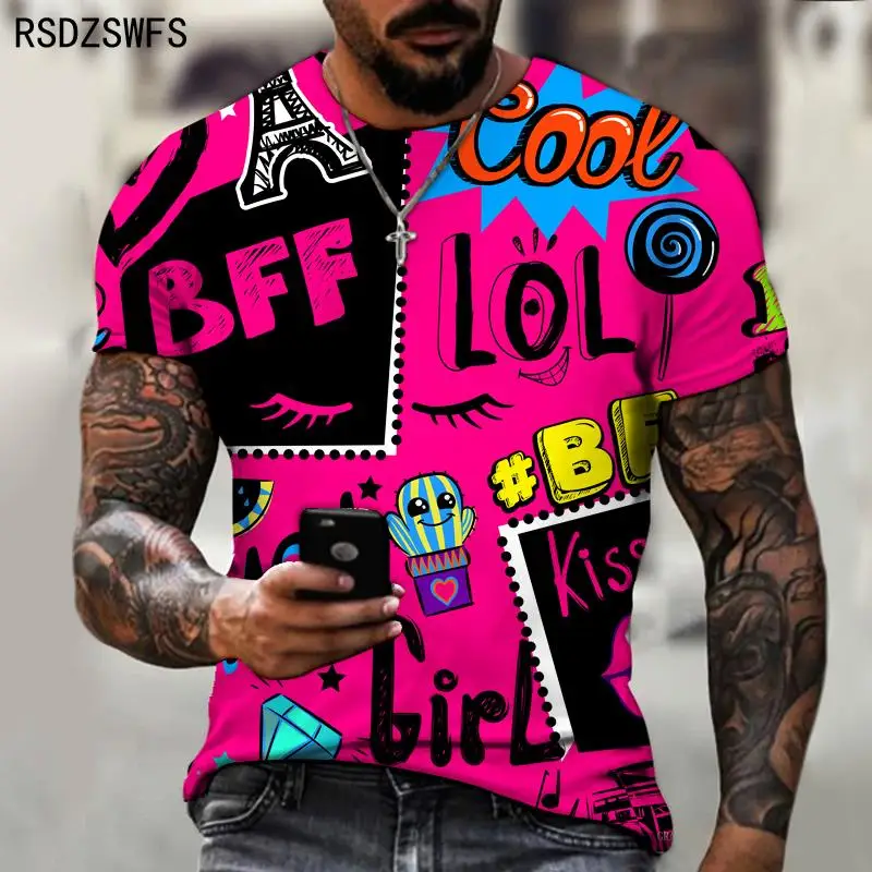 Popular 3D Printing Men's T-Shirt Funny Graffiti Pattern Summer Fashion O-Neck T-Shirt Streetwear Harajuku Male Oversized Tees