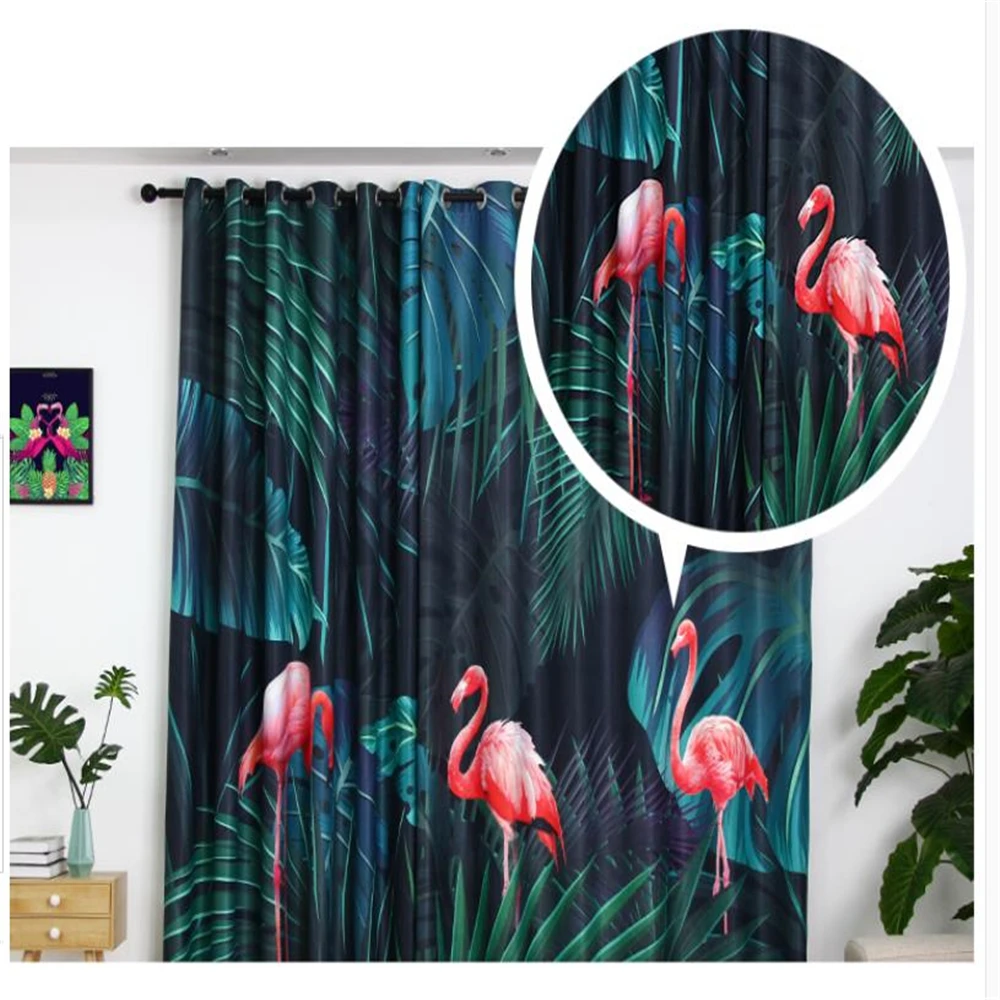 

3D Curtain Luxury Blackout Window Curtain Living Room green leaf curtains soundproof windproof curtains