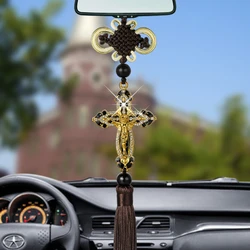 Pendentif de voiture religieux chrétien croix de Jésus, diamant en métal, ornement de rétroviseur, décalcomanie, accessoires automobiles