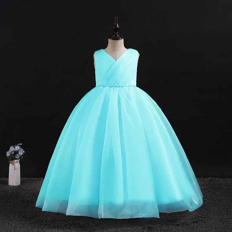 Kids Dresses Children Elegant Long Prom Tulle Gowns 2024 New Girl Princess Dress Teen Wedding Bridesmaid Costume 3-12 Years