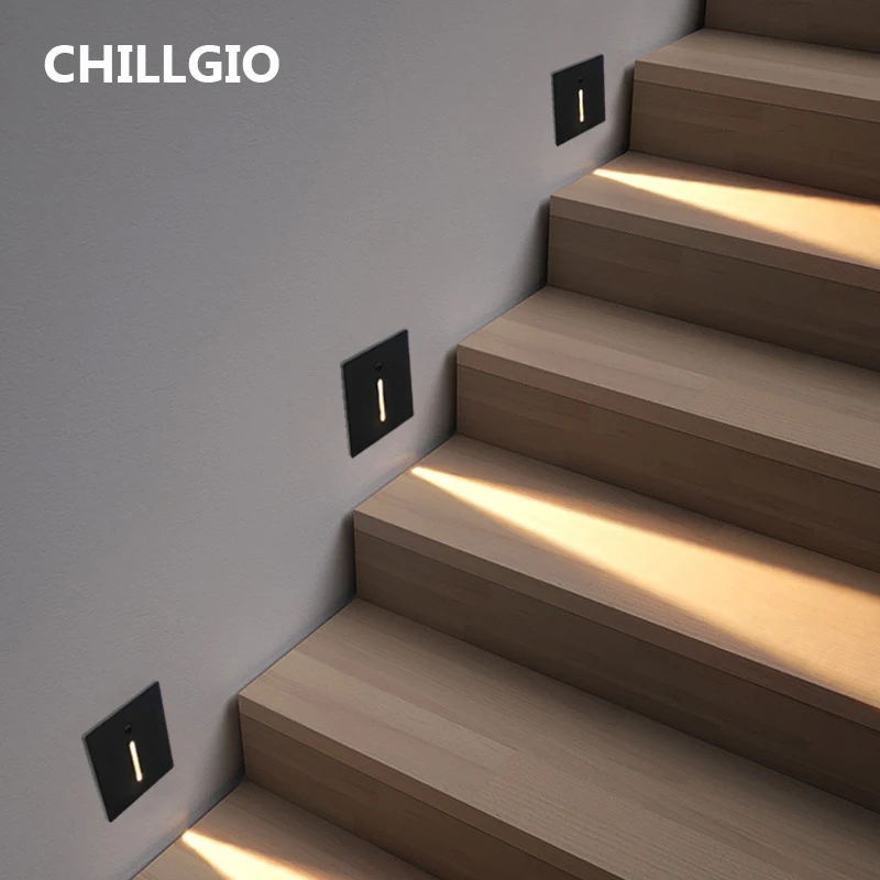 CHILLGIO Sensor Recessed Led Stairs Light Step Outdoor Aluminum Waterproof Night Wall Foot Lamps Modern Indoor Corner Lighting