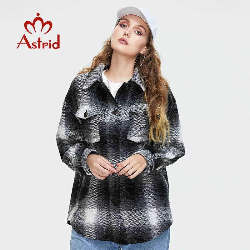 Astrid Women Plaid ciepła koszula kurtka damska w kratkę płaszcz Casual skręcić w dół kołnierz z długim rękawem jesienna bluzka moda luźne góra