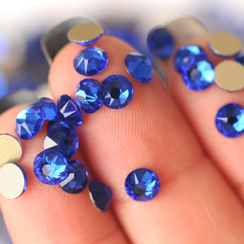 YANRUO 2088NoHF All Sizes Sapphire Glass Strass Crystal Stick On Nails Flat Back Non Hotfix Blue Rhinestones For Crafts