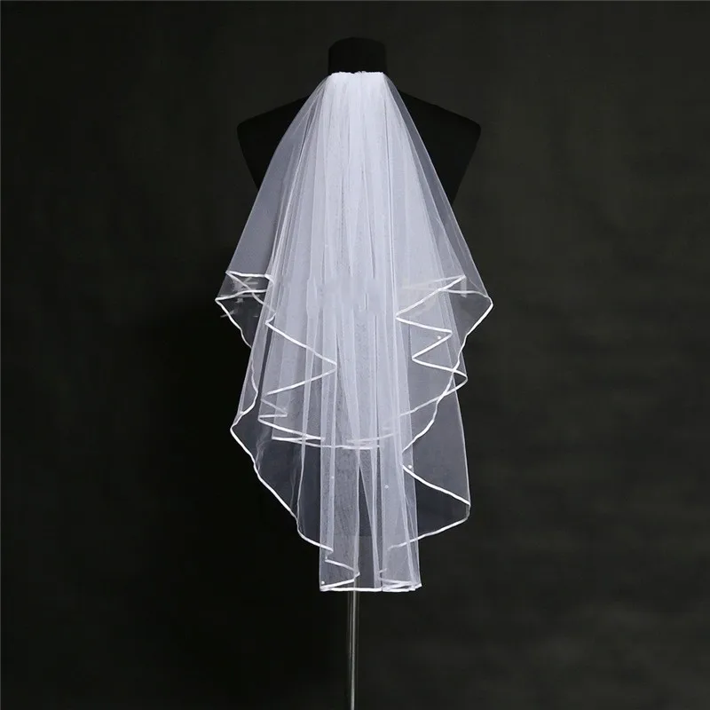 

Two Layers Bridal Veils Pearls Beaded Cheap bride veil Cheap Wedding accessories Mariage bruiloft Slub