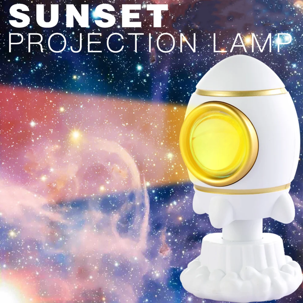 

7 Colors Rotating Rocket Table Nightlight USB Rechargeable Sunset Light Projection Lamp Romantic Home Bedroom Decoration