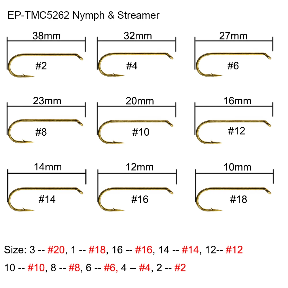 100pcs Eupheng EP-TMC5262 Nymph Streamer Fly Fishing Hooks Forged Bronze Color Quality DIY Flies Accessories Fly Hook New