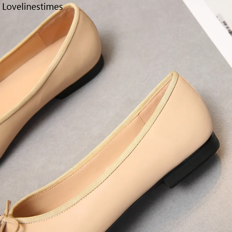 Shoes Ballet Flats Shoes For Women 2024 Trend Two Color Splicing Leather Tweed Ballet Women Bow Classic Ballet Flats Woman Shoes