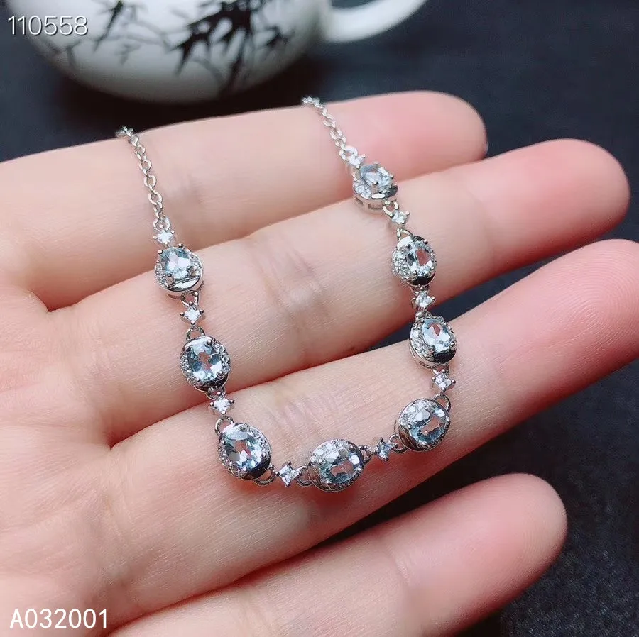 

KJJEAXCMY fine jewelry natural Aquamarine 925 sterling silver new women hand bracelet support test beautiful