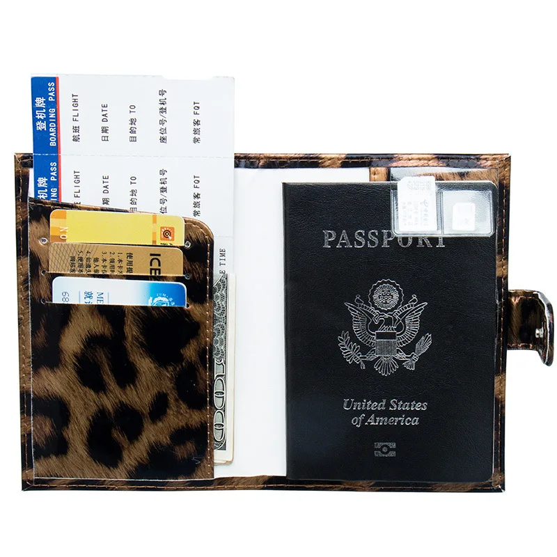 New Leopard Female Leather Passport Cover Credit Card Holder For Russia Girls International Organizer Travel Wallet Ticket Case