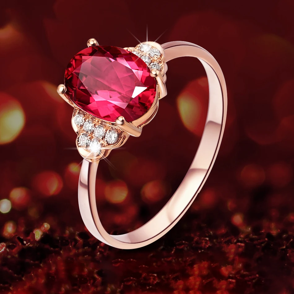 LSZB Natural Red tourmaline 18K Pure Gold 2023 New Hot Selling Top Ring Women Shape Ring  For Ladies  Woman Genuine Jewelry