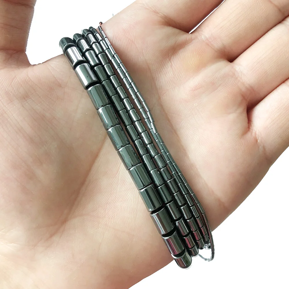 JHNBY 1~8mm Cylinder Black Hematite Natural Stone Loose Beads For Jewelry Making 15.5\'\' Spacer BeadS Diy Charm Bracelet Necklace