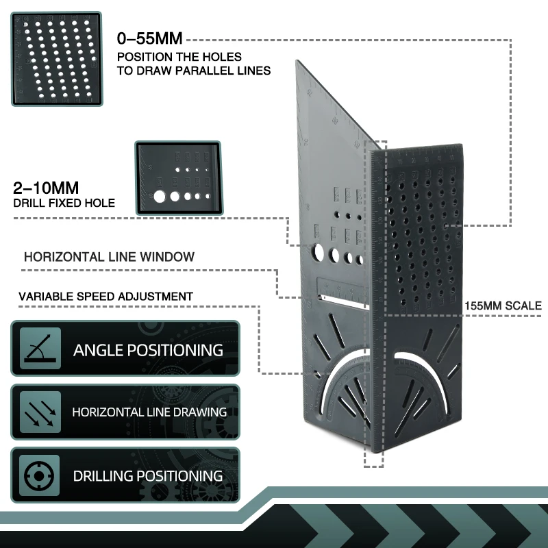 WOSAI Ruler Multifunctional Angle Ruler Wood Working 3D Mitre Angle Measuring Gauge Square Size Marking Carpenter Gauge and Pen