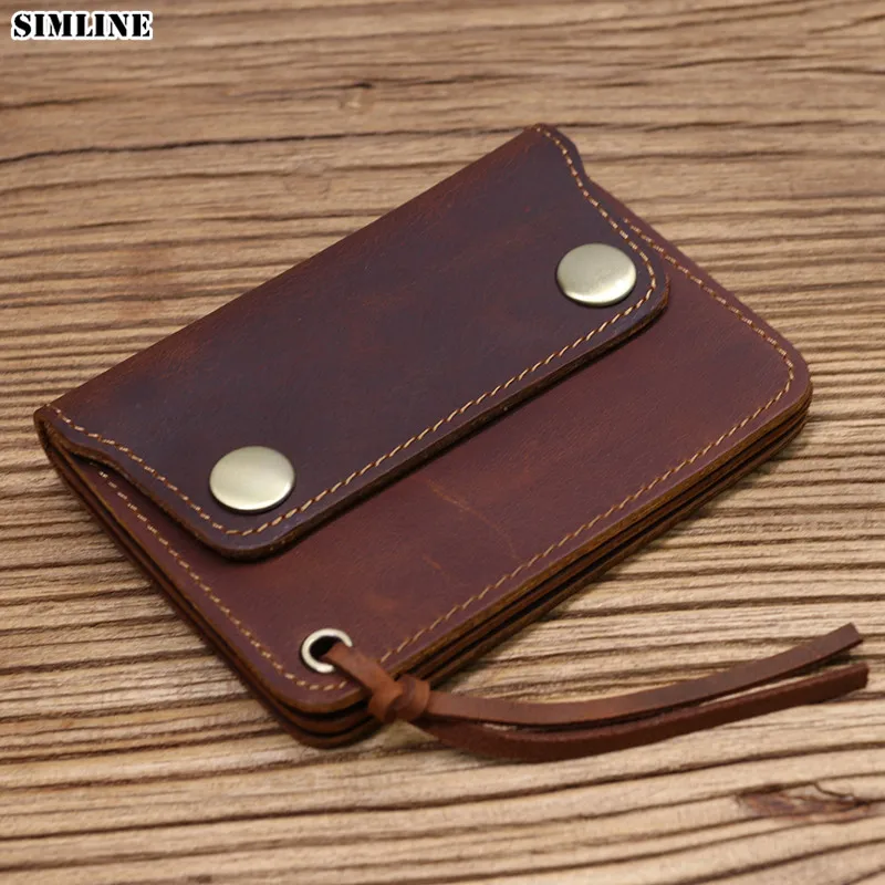 100% Genuine Leather Wallet For Men Male Brand Vintage Handmade Short Small Men's Purse Card Holder With Zipper Coin Pocket Bag