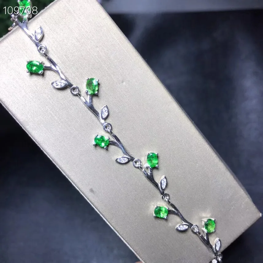 Natural Tsavorite Bracelet, Rare Gems, Simple Design, 925 Silver, High-end Colour Treasure Store