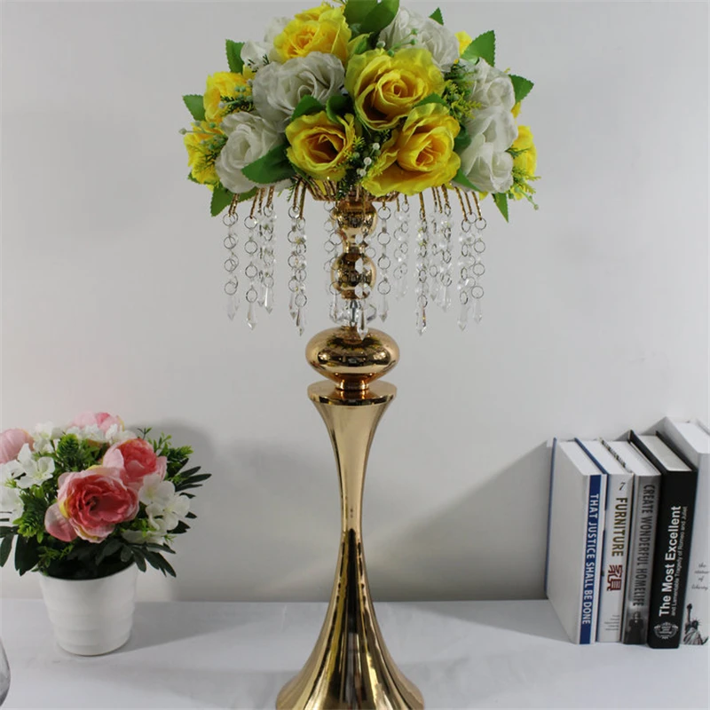 IMUWEN Gold Candle Holders Metal Candlestick Flower Vase Table Centerpiece Event Flowers Rack  Road Lead Wedding Decor IM734