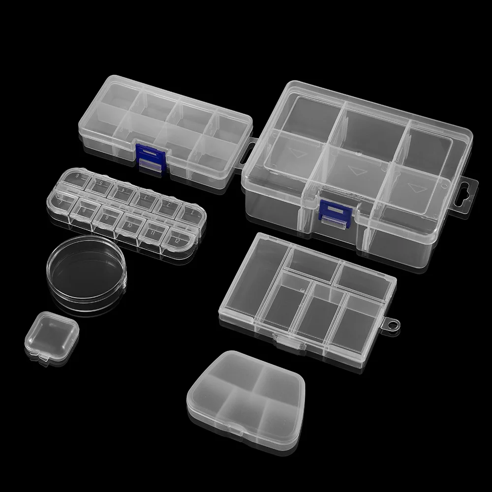 All Kinds Plastic Adjustable Square /Round Transparent Accessories Jewelry Beads Pills Nail Storage Box Case Display Organizer