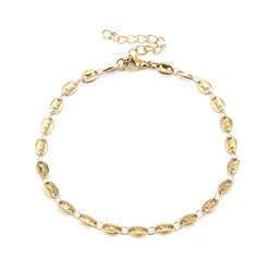 Fashion Stainless Steel Anklet Gold Color Coffee Bean Chain Anklet Bracelets For Women Summer Beach Barefoot Show Gift ,1 Piece