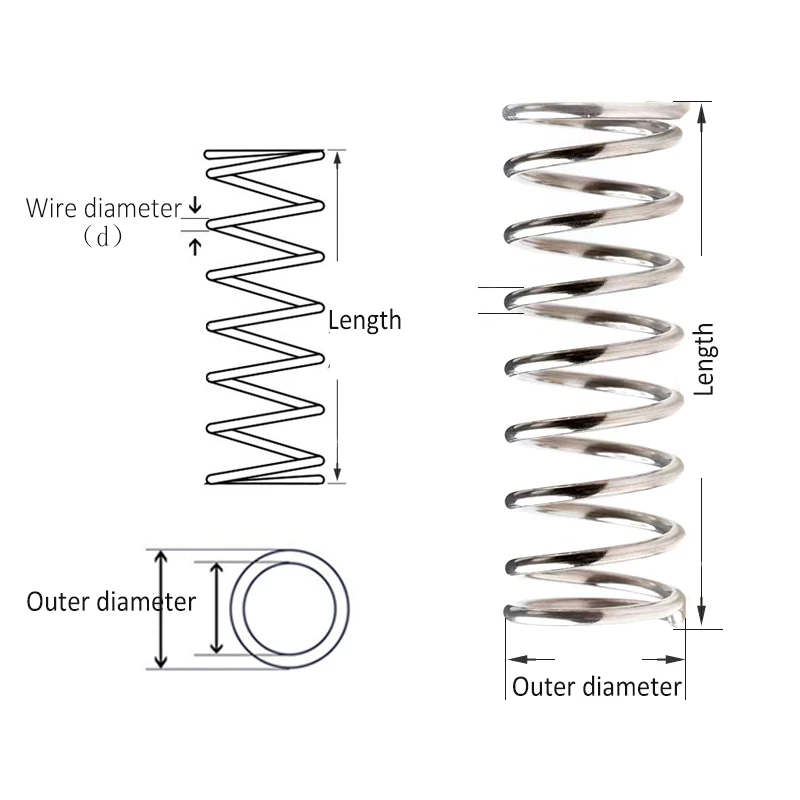 304 Stainless Steel Compression Springs Y-shaped Spring Wire Diameter 0.3mm Outer Diameter 2/3/4/5/6mm Length 5mm-200mm