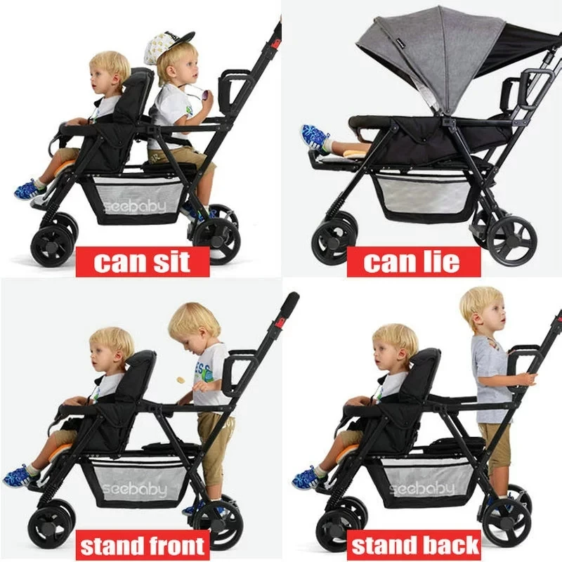 Twin Baby Stroller Second Child Double Stroller Child Trolley Stroller Folding Light Can Sit Can Lying stroller travel system