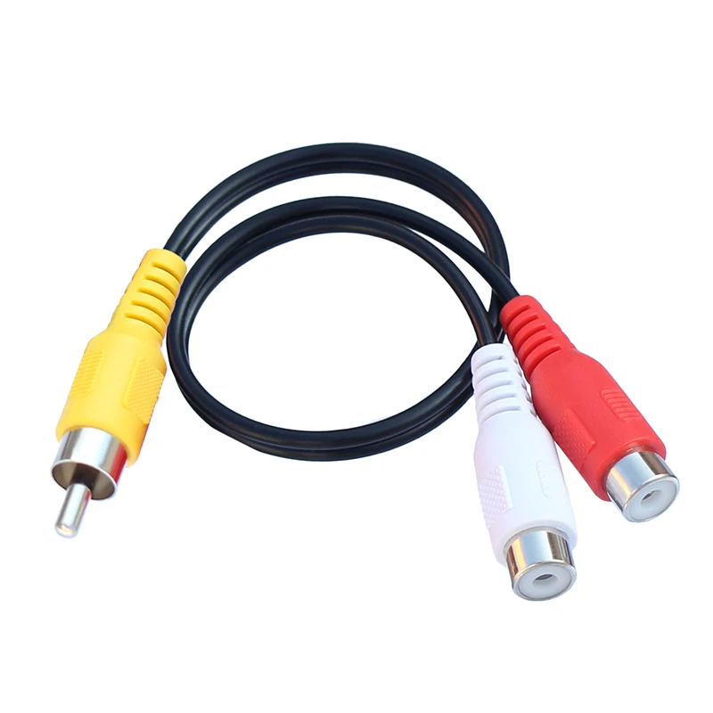 

25cm 2 RCA Female to 1 RCA Male Splitter Cable Audio Splitter Distributor Converter Speaker Gold Cable Cord