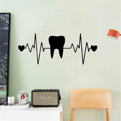 Pegatinas de Arte de pared de vinilo para dentistas, calcomanías de pared de dientes, ECG de corazón, decoración de clínica Dental, decoración de baño